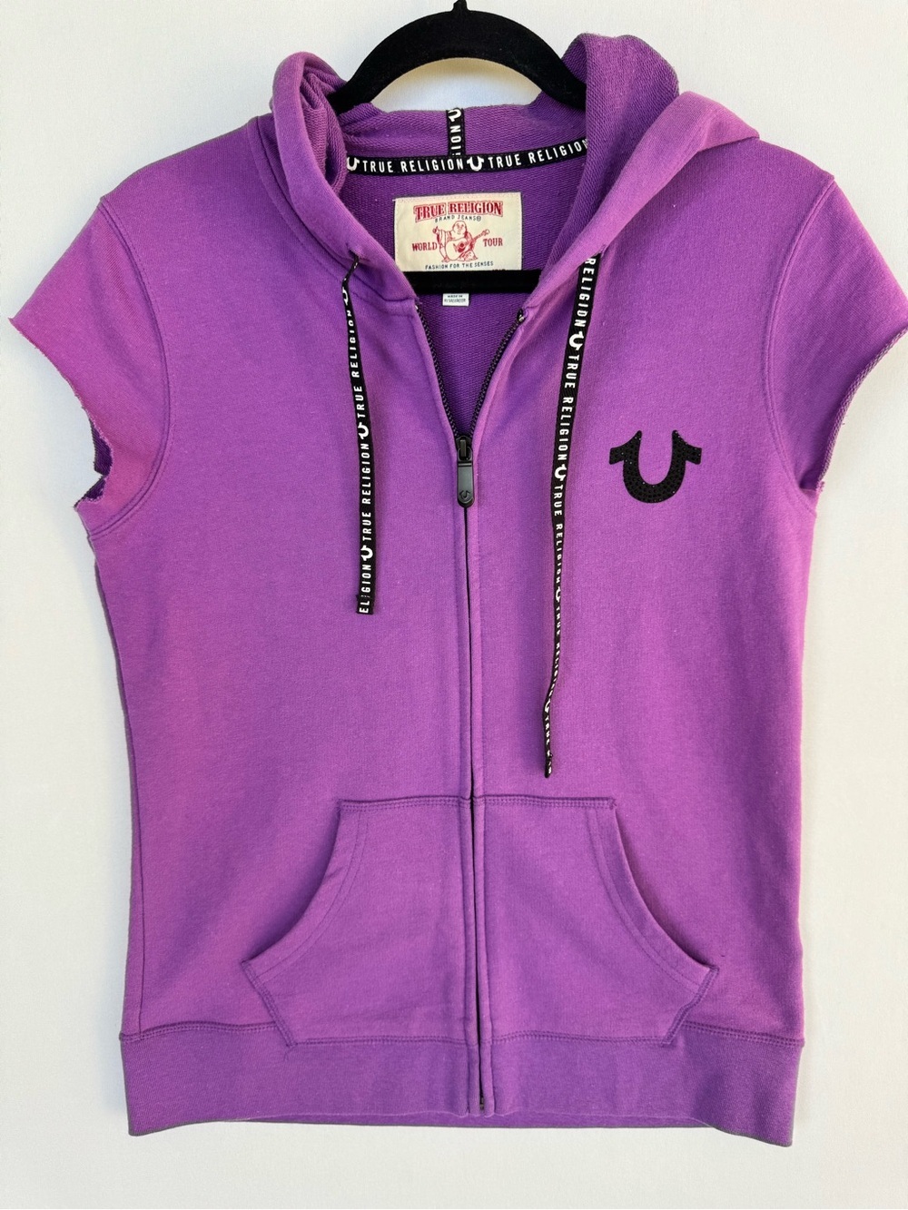 True Religion Purple Short-Sleeve Zip-Up Hoodie